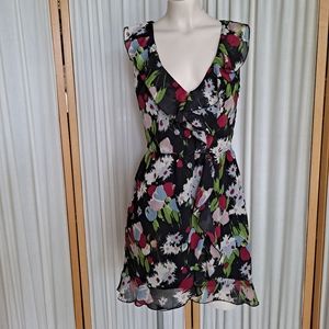 Mimi Chica mini floral scooped neck ruffle dress